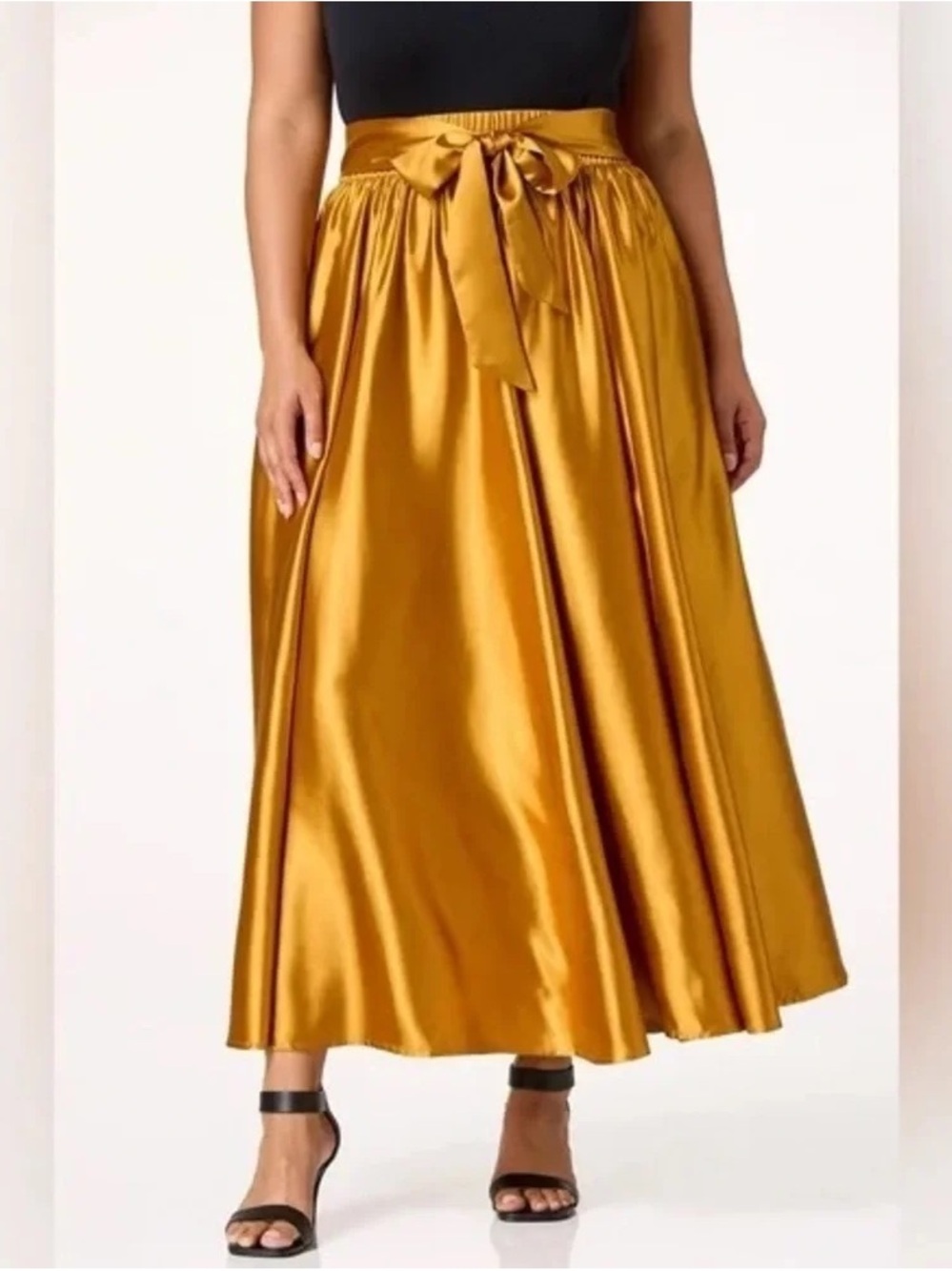 CATO | PLUS SIZE SWEEPING SATIN MAXI SKIRT BUCKTHORN BROWN
